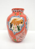 (Maggie Boyd) Ambiguous European Ornament Vase in red with Witches Leg and Domestic Scenarios