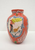 (Maggie Boyd) Ambiguous European Ornament Vase in red with Witches Leg and Domestic Scenarios