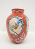 (Maggie Boyd) Ambiguous European Ornament Vase in red with Witches Leg and Domestic Scenarios