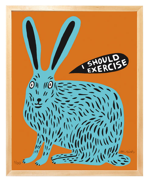 (Martha Rich) I Should exercise Rabbit print (framed)