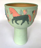 (Heidi Anderson) Green Pot with Lion and Horse